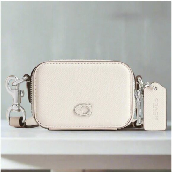 Coach Mini Crossbody Pouch White Crossgrain Leather CP271 Cards Earbuds Case - Picture 1 of 7